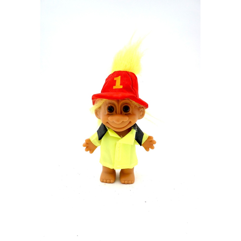 Vintage Russ Berrie Firefighter Troll Doll Yellow Hair 1990s Fireman Toy